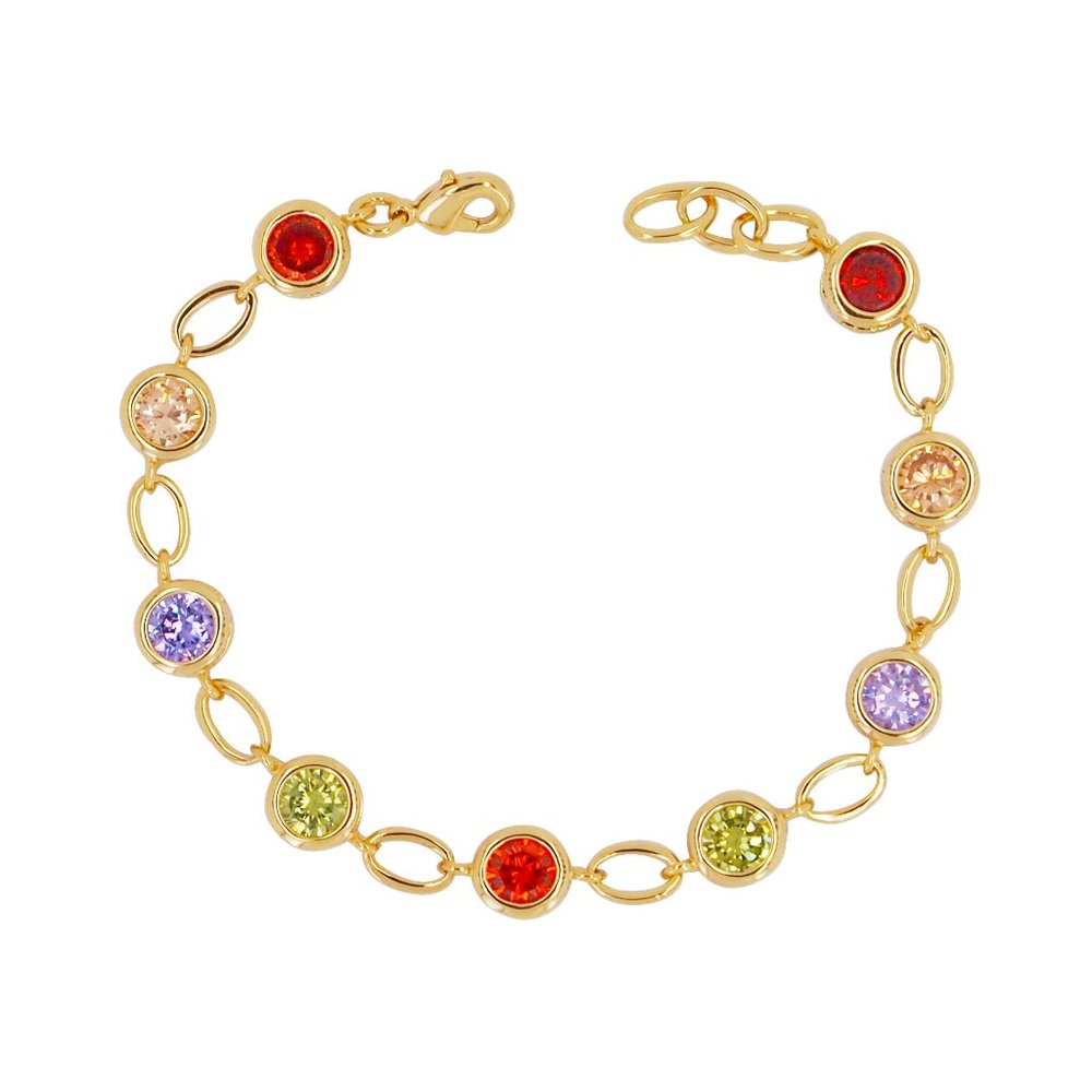 V3 Jewelry Goldtone with Multi Color Round CZ Colorful Bracelet